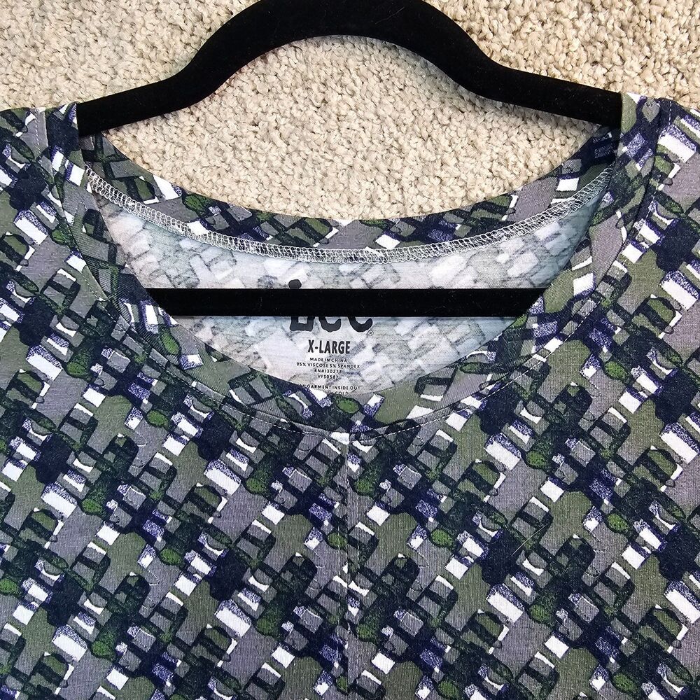 Lee Abstract Print 3/4 Sleeve Blouse XL Blue Green Lightweight Tunic Top - Picture 4 of 8